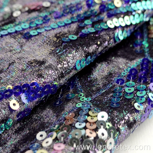 Foil Print Embroidery Velvet Fabric With Metallic Sequin